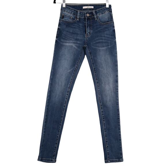 KanCan Womens Skinny Jeans Size 0 Stretch Soft Dark Wash Denim Whiskering - Picture 1 of 9